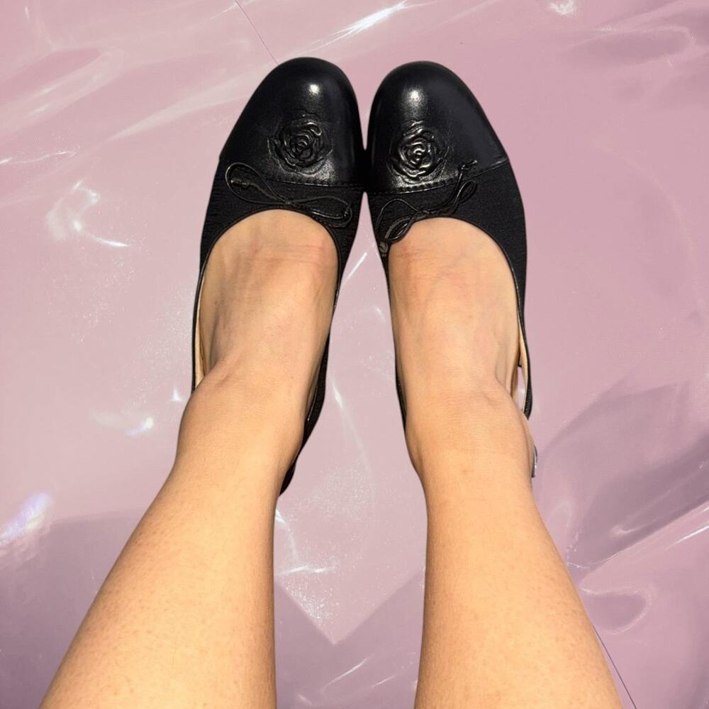 Vintage old money black slingback heels preppy Chanel vibes